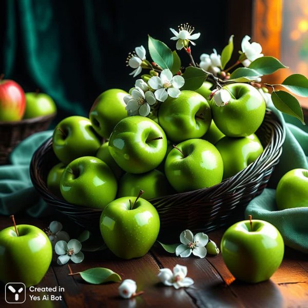 Яблочный сад: пышное изобилие зелени и нежных цветов. Генерация из нейронной сети Stable Diffusion