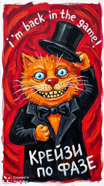 Крейзи кот вернулся в игру с безумной харимой и ярким стилем. Генерация из нейросети Nano-Banana