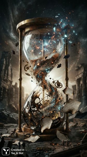 Растворяющееся время: визуализация энтропии в деталях. Изображение из нейронной сети Nano-Banana