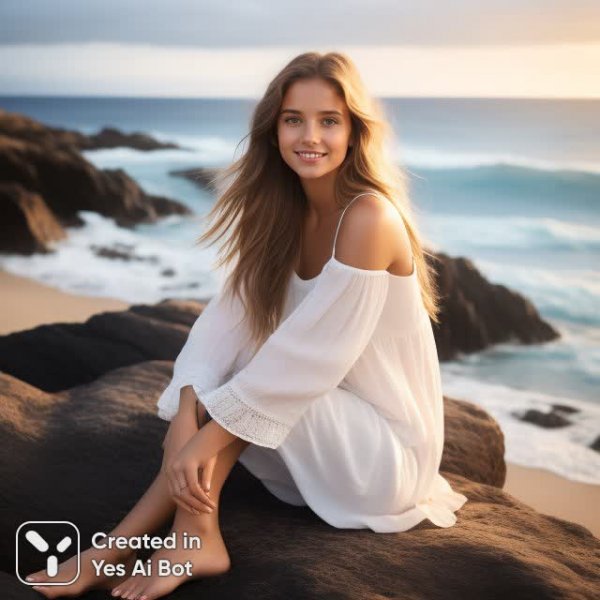 Безмятежность на берегу океана: фотореалистичный портрет в золотой час. Нейронная сеть Stable Diffusion