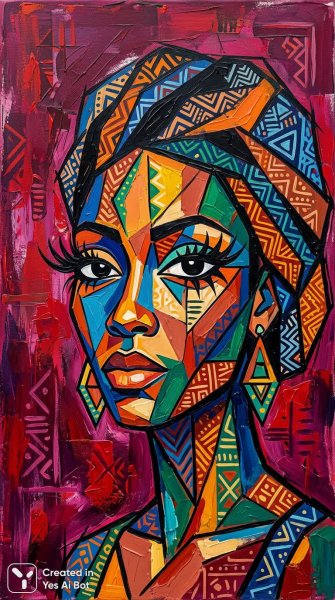 Яркий кубизм: африканский портрет в геометрических формах и минимализме. Изображение из нейронной сети Nano Banana