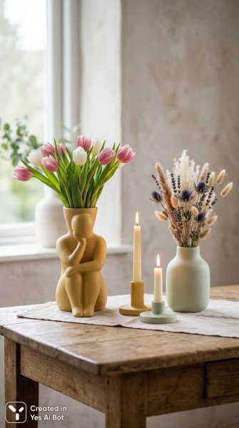 Керамическая элегантность: вазы и подсвечники в стиле минимализм. Генерация из нейросети Nano Banana