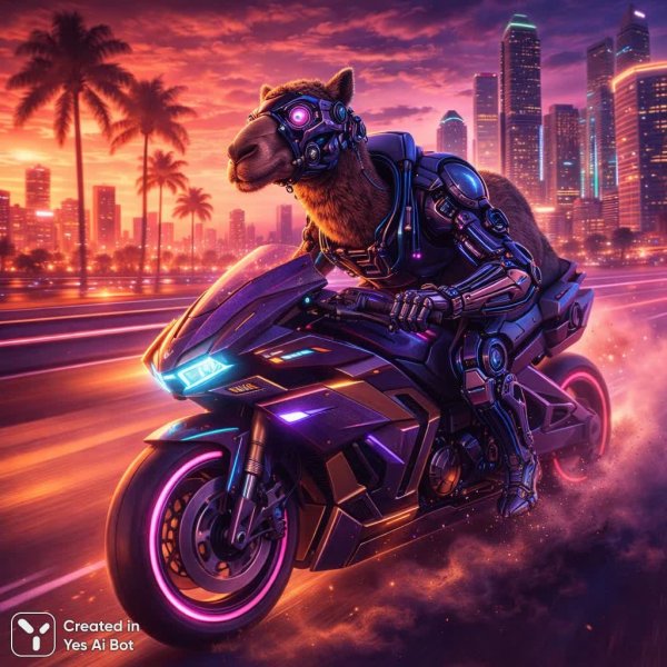 Киберпанк-байкер: Одинокий всадник будущего покоряет неоновый Майами. Генерация из нейросети Sora images Ai