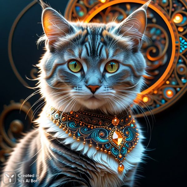 Блестящие глаза кошки в стиле фрактального пейсли. Картинка из нейронной сети Стейбл Дифьюжн