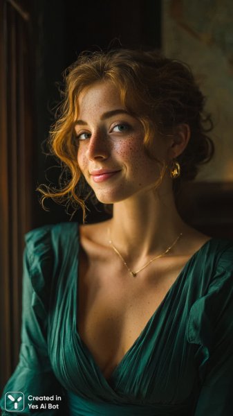 Изящный портрет юной красавицы в золотом свете. Генерация из нейросети Миджорни