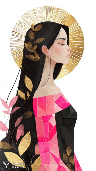 Загадочная красотка в золотом сиянии и черном платье с яркими акцентами. Нейросеть Миджорни