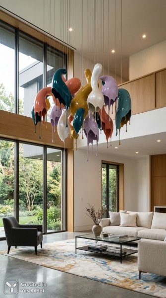 Скульптурный светильник: гармония цвета и формы в современном интерьере. Картинка из нейросети Nano-Banana