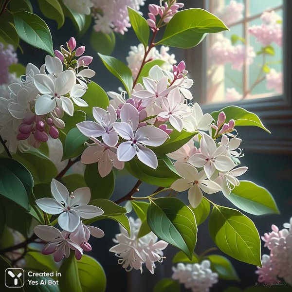 Нежная сирень в стиле сфумато: живописное великолепие Caroline Blish. Изображение из нейросети Stable Diffusion