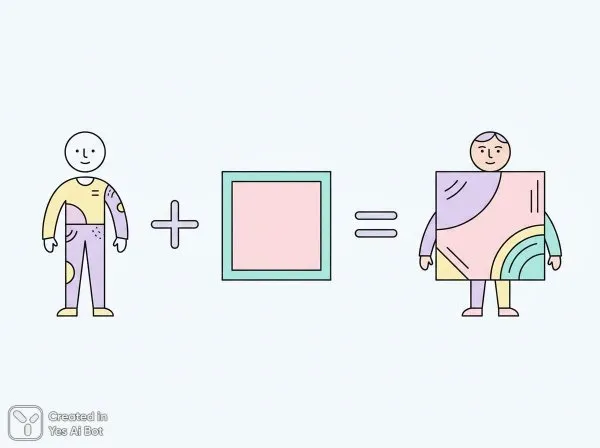 Человек плюс квадрат: минимализм в пастельных тонах. Изображение из нейронной сети NanoBanana