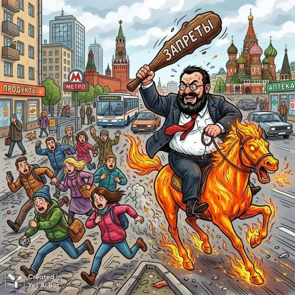 Чиновничья ярость и запреты: комичная иллюстрация российской действительности. Изображение из нейросети Nano-Banana