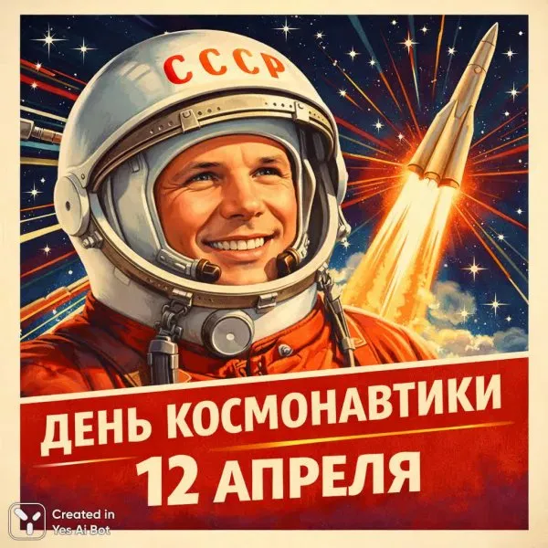 Советский плакат: Гагарин и покорение космоса. Картинка из нейронной сети Sora