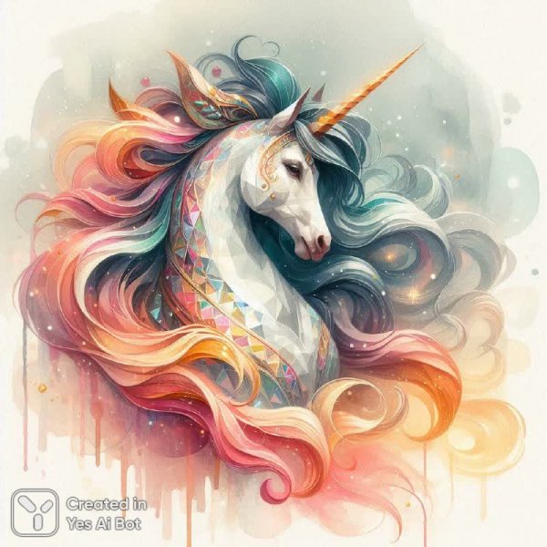 Благородный единорог в сказочной акварели: волшебство и нежность линий. Генерация из нейросети Далли 3
