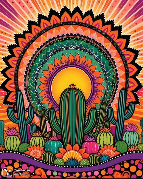 Путешествие в мир психоделических кактусов и мексиканского фольклора. Изображение из нейронной сети Stable Diffusion