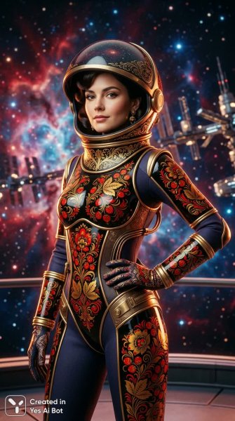 Космическая мода: сплав будущего и русской Хохломы в деталях. Генерация из нейросети Nano Banana