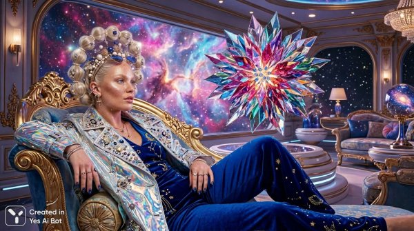 Космическая мечта в бархате и латексе: портрет платиновой богини. Генерация из нейронной сети NanoBanana