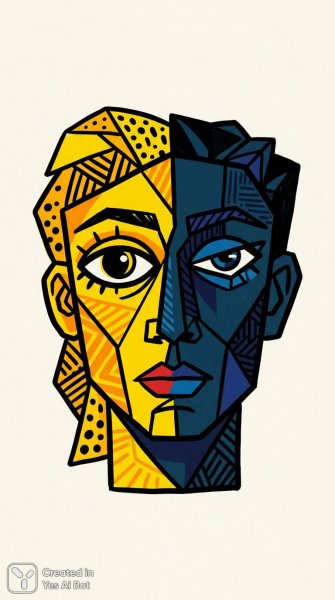 Лицо в кубизме: яркий контраст и графичная геометрия. Нейронная сеть Нано Банана