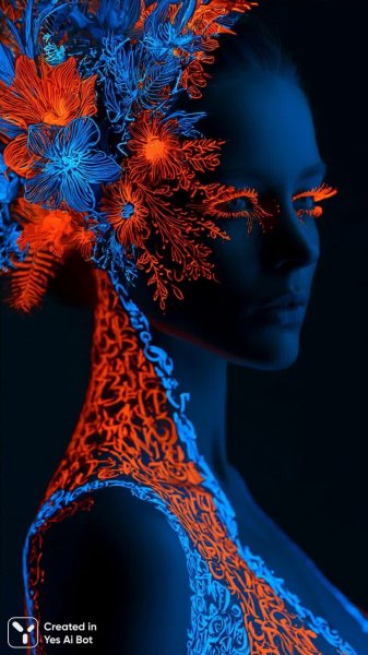 Неоновый портрет: сияние будущего и фантазийной красоты. Картинка из нейросети Midjourney