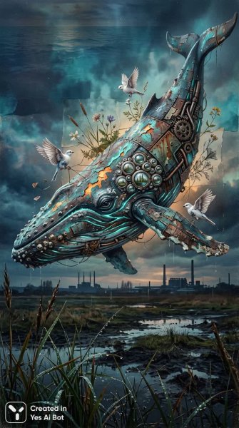 Морская симфония: кит, грёзы и отражения в красках времени. Генерация из нейронной сети NanoBanana