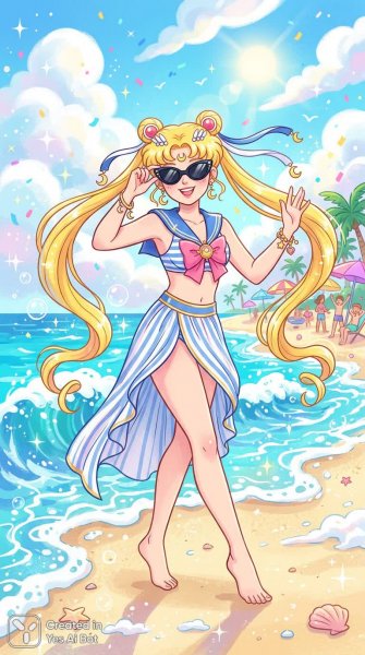 Солнце моря и Sailor Moon: Летнее приключение в стиле поп-арт. Изображение из нейросети NanoBanana