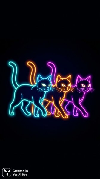 Неоновые коты: решительный марш в ярких красках. Генерация из нейросети NanoBanana