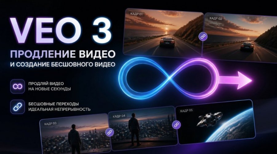 Veo 3: создание длинных бесшовных AI-видео с продлением по промту