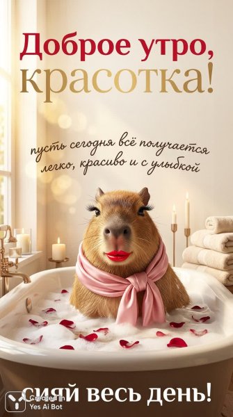 Роскошное утро капибары в нежной ванной комнате. Нейронная сеть Нано Банана