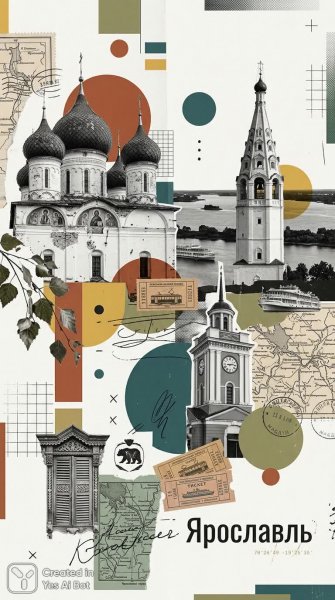 Ярославль: Коллаж из истории, архитектуры и культурных символов русской провинции. Изображение из нейронной сети NanoBanana