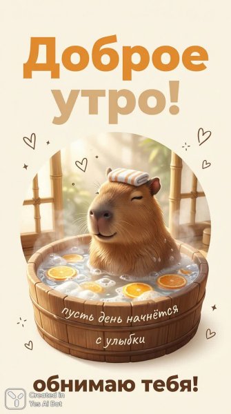 Умильное утро капибары в ванне с апельсинами и пузырьками. Картинка из нейросети Нано Банана