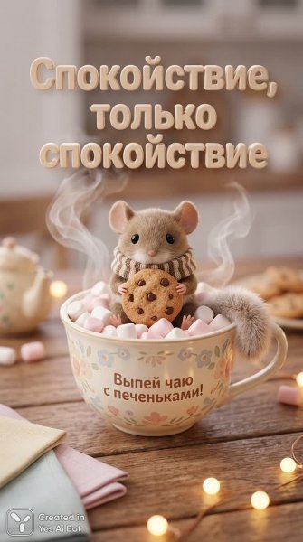 Белка в чашке: уютное спокойствие и сладкие угощения. Генерация из нейросети Nano Banana