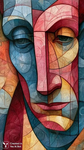 Яркое лицо в абстракции: геометрия цвета и сюрреалистичные узоры. Генерация из нейросети Миджорни