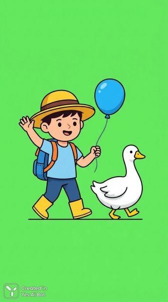 Мальчик и гусь: ультрачёткая иллюстрация в стиле флэт. Нейросеть Nano Banana
