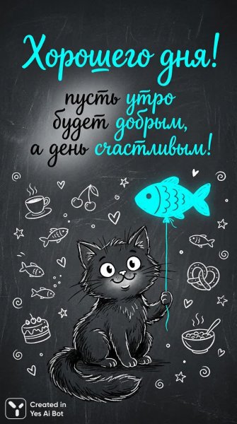 Утро с котиком и воздушным шариком: доброе настроение на весь день!. Генерация из нейронной сети Нано Банана