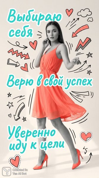 Модный портрет: Уверенность, стиль и мотивация в кораллово-бирюзовых тонах. Картинка из нейронной сети Нано Банана