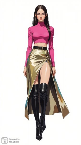 Элегантный образ: блестящая юбка и дерзкий акцент. Изображение из нейросети Flux Ai