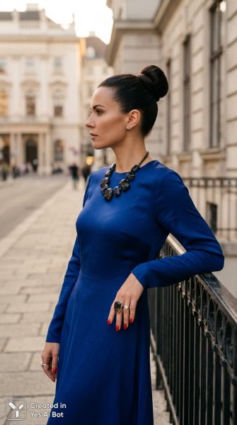 Изысканная элегантность: портрет в синем шелке на фоне Вены. Изображение из нейросети NanoBanana