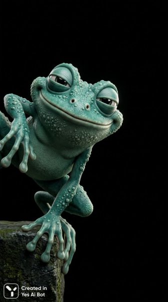 Забавный квакун с хитрой ухмылкой и выразительным взглядом. Изображение из нейронной сети Nano-Banana