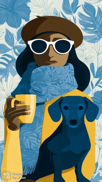 Д Dachshund в берете и очках с кружкой. Генерация из нейросети Midjourney