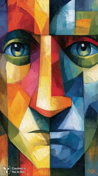 Кубистический портрет: фрагментация и яркие цвета. Изображение из нейросети Миджорни