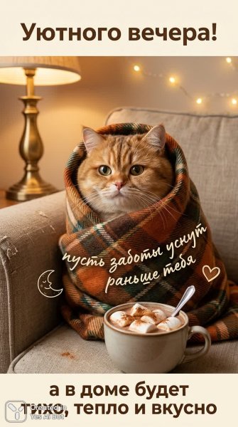 Уютный вечер с рыжим котом и какао. Нейронная сеть Nano-Banana