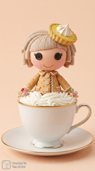 Сладкие грезы: Lalaloopsy в мире пастельной роскоши и десертов. Картинка из нейросети Нано Банана