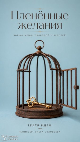 Золотой ключ и клетка: метафора свободы и заточения. Генерация из нейросети Sora