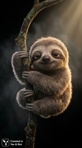 Ленивец в объятиях мягкого света: очаровательный персонаж в стиле Pixar. Нейронная сеть NanoBanana