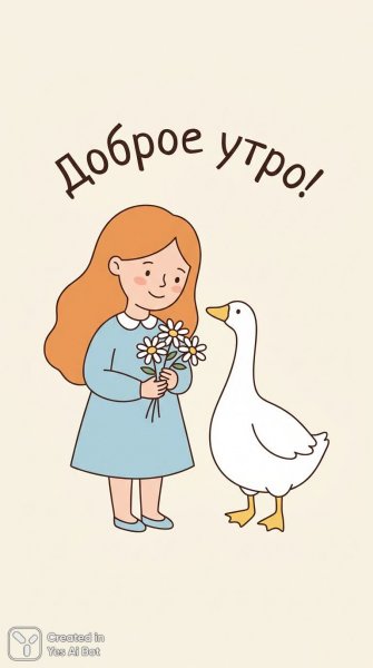 Утро с ромашками и гусем: нежная иллюстрация. Генерация из нейронной сети Нано Банана