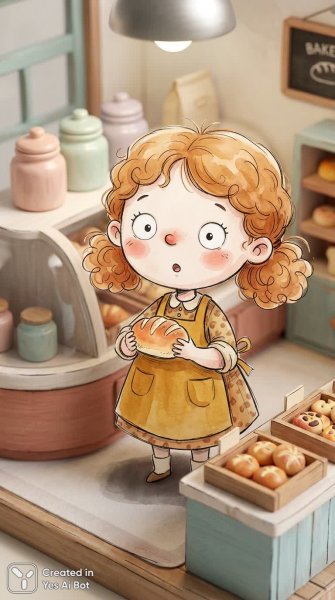 Милая девочка с ароматным булочкой в уютной пекарне. Изображение из нейронной сети NanoBanana