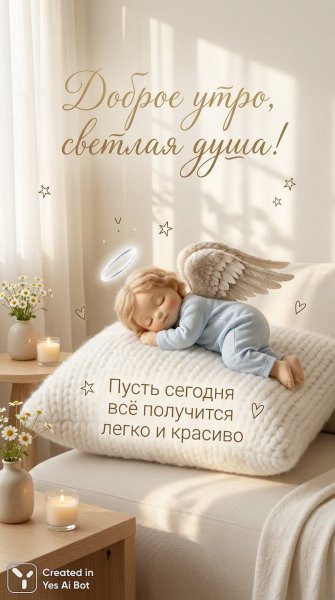Милый ангел во сне: уютное утреннее послание с нежностью и теплом. Изображение из нейросети Nano-Banana