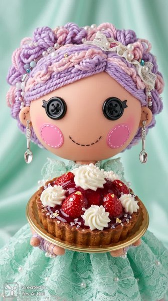 Кукольная фантазия: ягодный десерт в стиле Lalaloopsy. Изображение из нейронной сети Nano-Banana