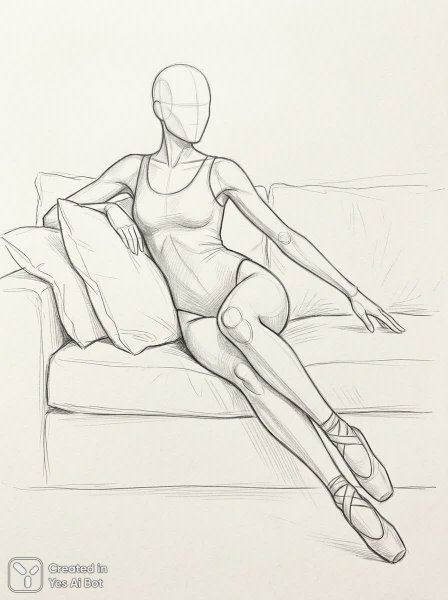 Элегантная поза: анатомическое исследование фигуры в стиле pencil sketch. Нейросеть NanoBanana