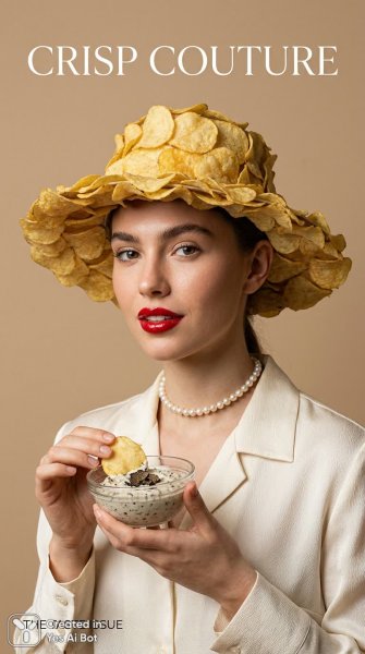 Эффектная мода: картофельные чипсы в высокой кулинарной фотографии. Картинка из нейросети Нано Банана