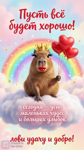 Капибара королева облаков с любовью и добром. Нейросеть Нано Банана
