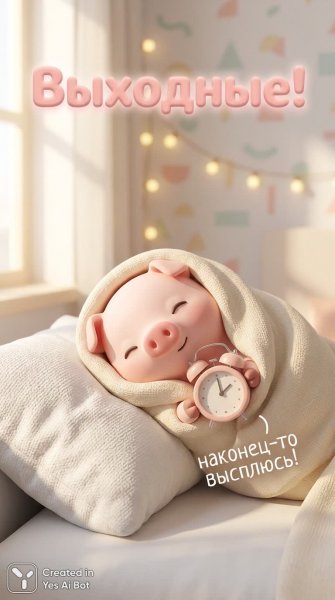 Уютное утро поросенка и долгожданный выходной сон. Картинка из нейронной сети NanoBanana
